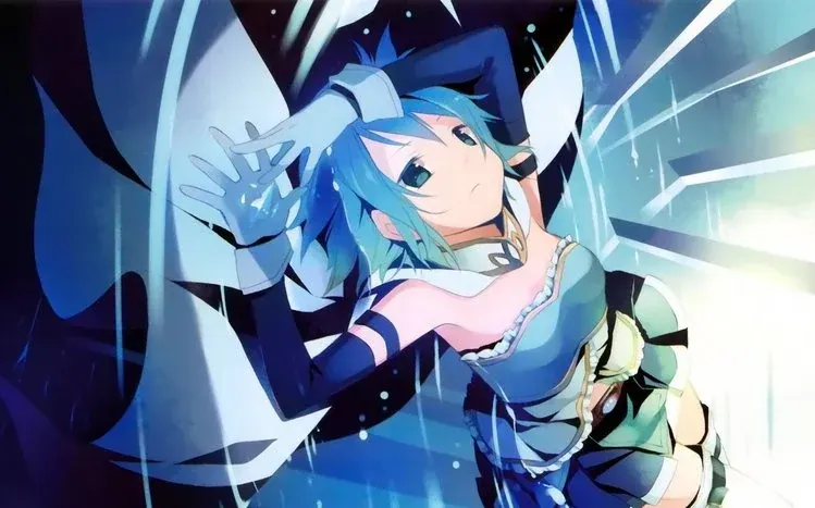Sayaka Miki from Puella Magi Madoka Magica, with blue hair and blue eyes.