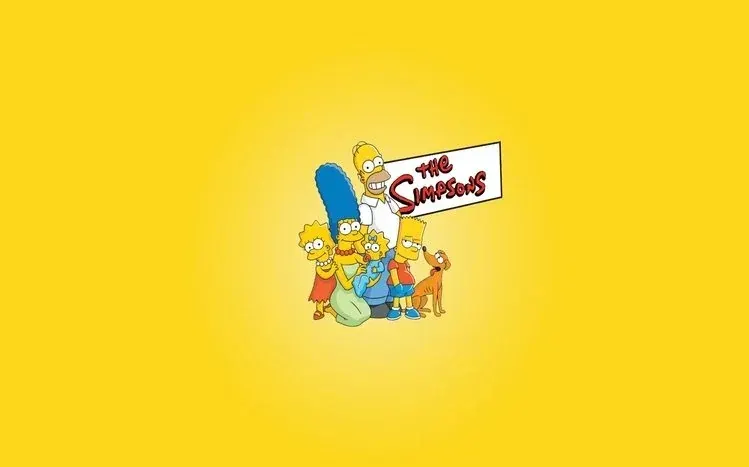 The yellow-skinned Simpsons family in a cartoon wallpaper collection.