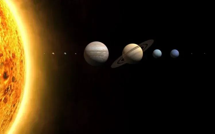 Solar system imagery with varied, bright colors.
