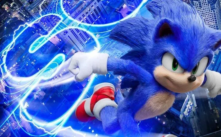 Sonic the Hedgehog with blue coloring, prominent eyes, and red sneakers.