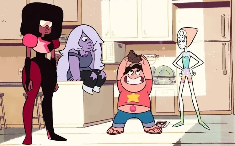 Steven Universe and Crystal Gems character wallpapers with scenic settings.