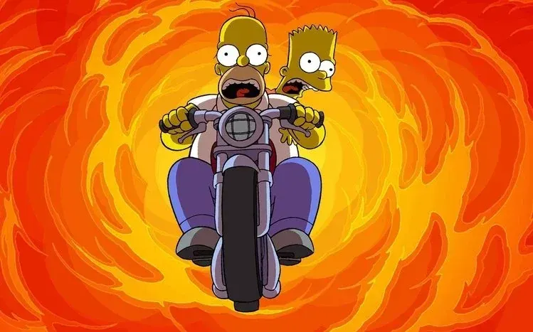 Summer-vacation-themed Simpsons imagery featuring Homer, Marge, Bart, Lisa, and Maggie.