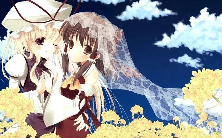 Colorful Touhou Project characters and fantasy scenes from the bullet-hell series.