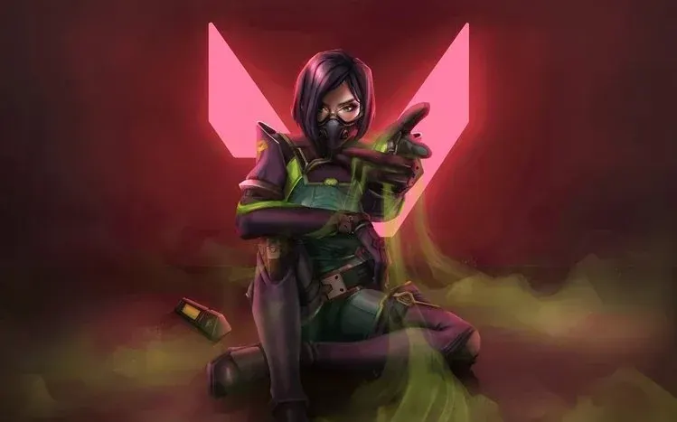 Viper from Valorant with imagery emphasizing her toxic abilities and sleek design.