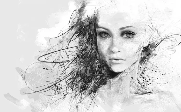 Woman-centered artistic drawings with dark tones and rich shading.