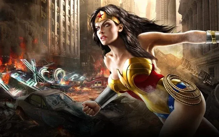 Wonder Woman depicted facing the viewer with a slight pout.