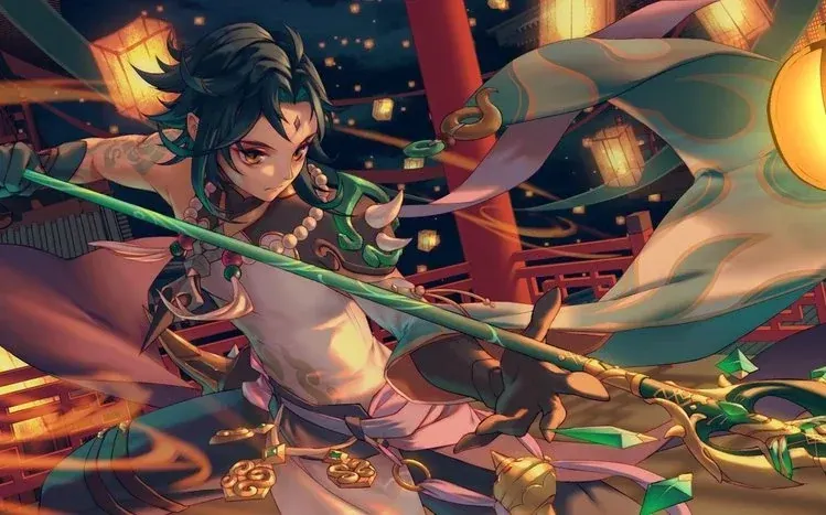 Xiao from Genshin Impact in ethereal artwork emphasizing power and solitude.