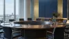 Empty European diplomatic conference room after a sanctions meeting