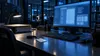 Conceptual government records workstation with a blank access card beside a keyboard under cool security lighting