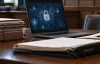 Photorealistic editorial scene of a corporate worktable with laptop, documents and formal decision-making setting.