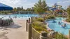 Illustrative view of a Midwestern water park with a wave pool, lazy river and water slides