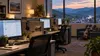 A calm, unbranded crisis counseling center in Kentucky with empty workstations, headsets and soft daylight, photographed as a restrained editorial scene.