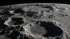 A high-altitude view of rugged cratered terrain near the Moon's south polar region