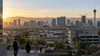 Las Vegas skyline and a business district in early morning desert light