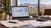 Illustrative Nevada office workspace with a generic online tax dashboard and desert landscape.
