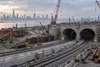 Conceptual image of rail tracks entering twin construction tunnels along the Hudson corridor.