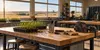 An illustrative rural agriculture classroom with crop trays, tools and prairie fields visible outside.