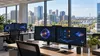 Conceptual editorial image of a modern quantum-software office overlooking Arlington, Virginia.