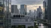 Modern glass office towers and data-center infrastructure in a financial district