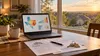 A laptop with generic insurance charts beside home documents in a Texas suburban house