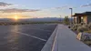 Empty remote highway rest area on Wyoming high plains at sunrise