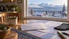 Illustrative Alaska household table with an envelope and winter utility paperwork beside a snowy window