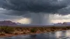 Illustrative severe thunderstorm with hail and heavy rain over a generic central Arizona desert-city edge