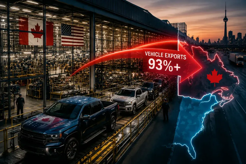 50% Tariff Threat Hits a Canadian Auto Sector Sending More Than 93% of Vehicle Exports to the U.S., Raising Costs Across an Integrated Supply Chain