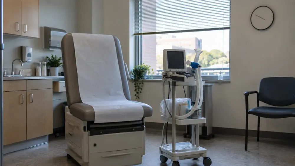 A quiet medical examination room prepared for respiratory health monitoring.