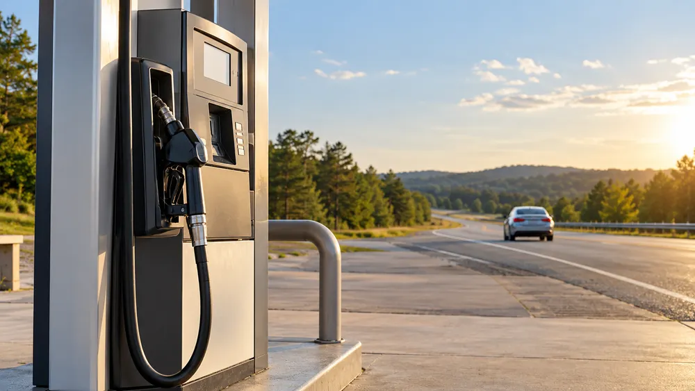 Illustrative unbranded fuel pump beside a quiet Georgia highway