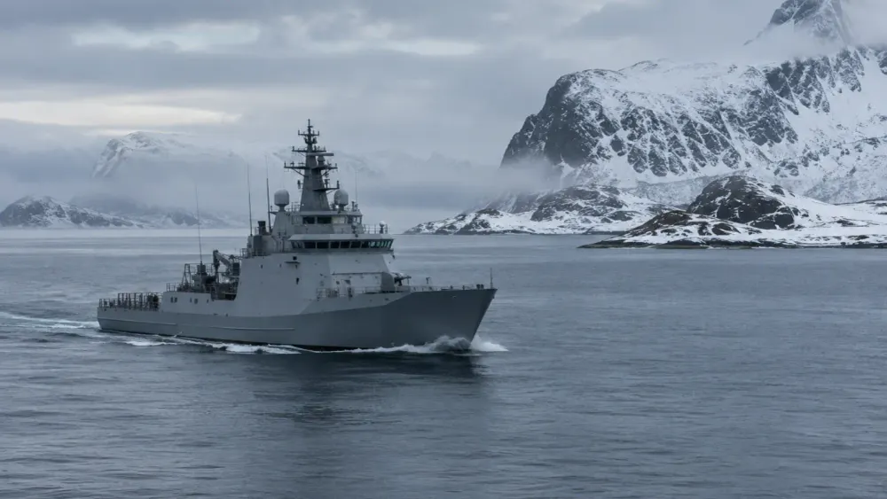 Naval patrol vessel operating in cold Arctic waters near Svalbard