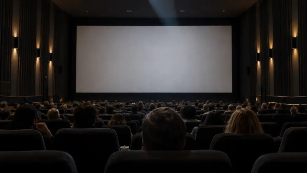 Audience seated in an unbranded cinema auditorium before a documentary screening