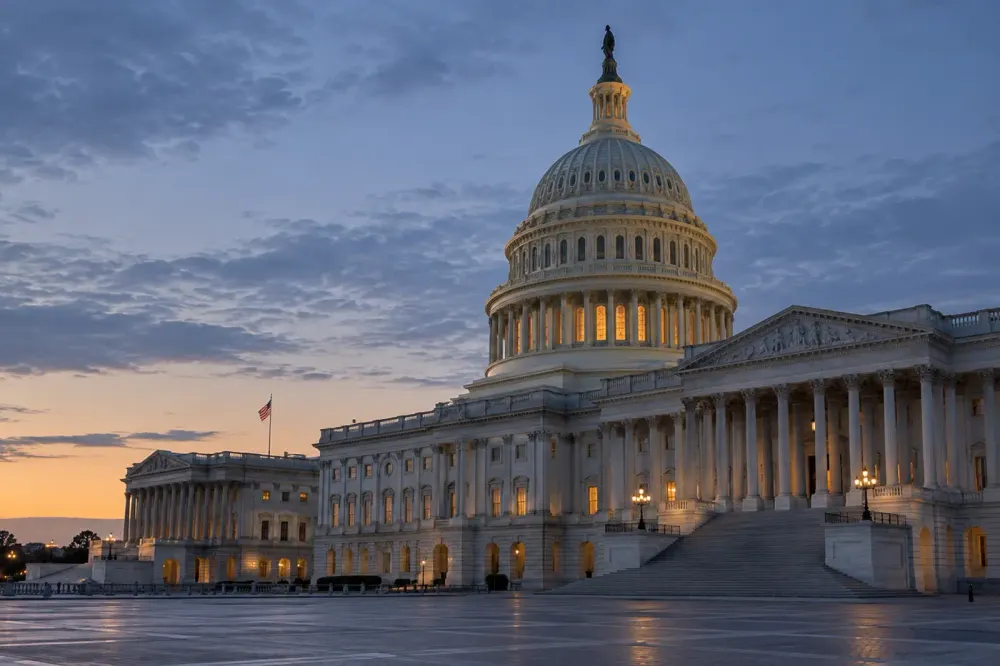 The U.S. Capitol at predawn after a close Senate vote