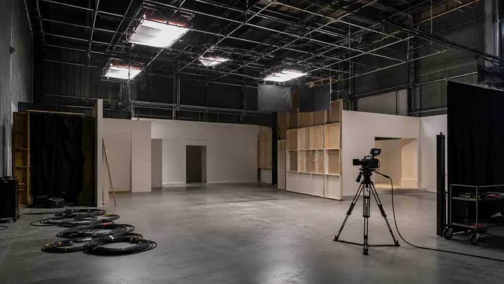 Empty unbranded film soundstage prepared for a domestic television production