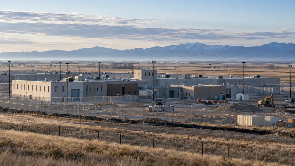 Illustrative former correctional complex under renovation on Colorado’s Front Range plains; not the actual Hudson facility.