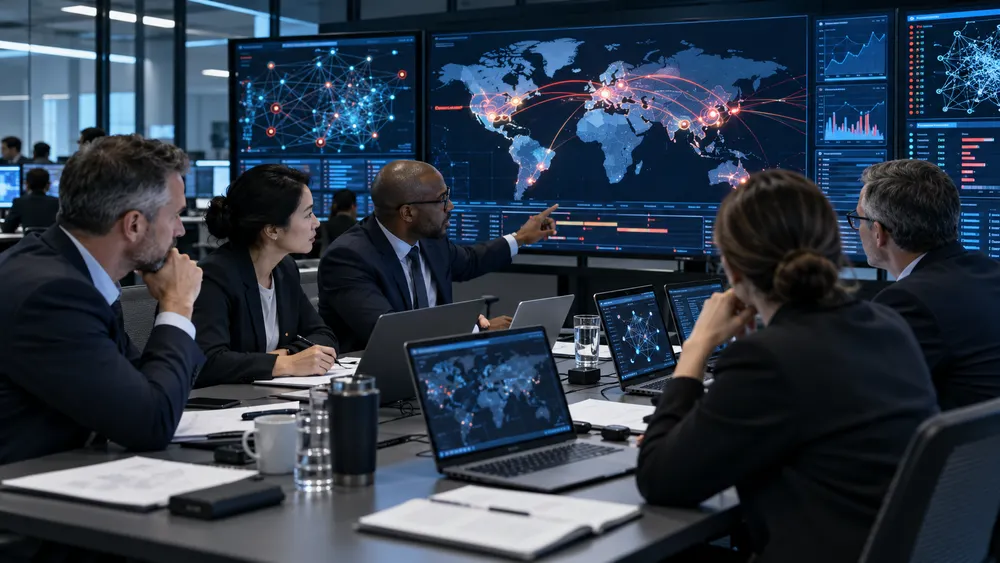 Illustrative image of officials and cybersecurity analysts conducting a coordinated incident-response exercise
