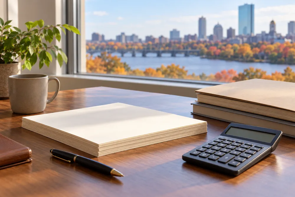 AI-generated illustration of a calculator and unmarked financial papers on a desk; not a photograph of a bank or settlement proceeding.