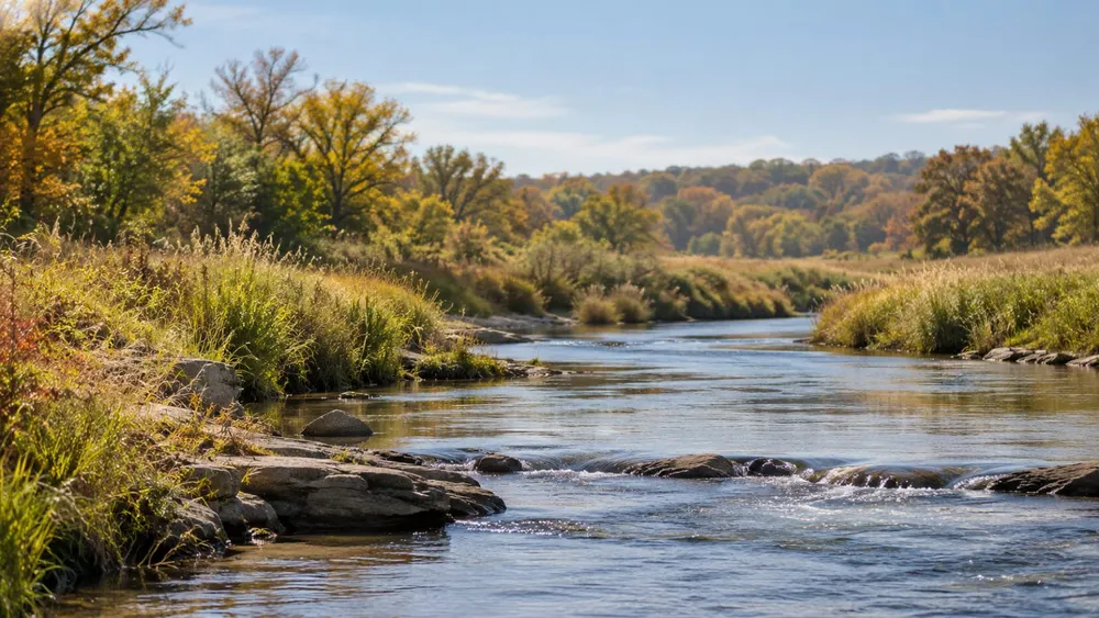 AI-generated illustration of a generic prairie creek; not a photograph of an identified Oklahoma location or tribal land.