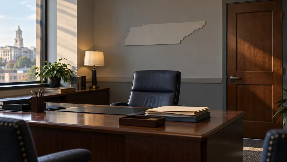 Illustrative view of an empty Tennessee state corrections administration office after a leadership transition