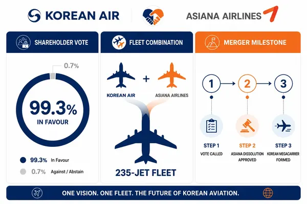 Asiana Shareholders Vote 99.3% to Dissolve Their Own Airline, Clearing the Last Hurdle for a 235-Jet Korean Megacarrier