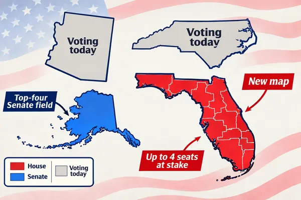 4 States Vote Today as Florida’s New Map Could Shift Up to 4 House Seats and Alaska Tests a Top-Four Senate Field