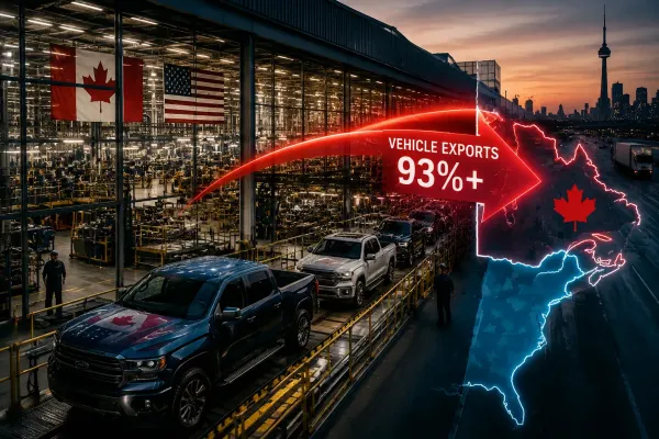 50% Tariff Threat Hits a Canadian Auto Sector Sending More Than 93% of Vehicle Exports to the U.S., Raising Costs Across an Integrated Supply Chain