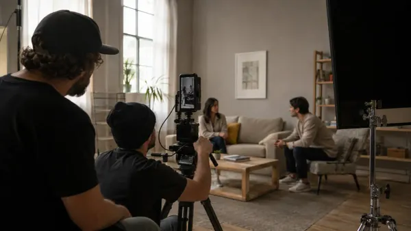Representative mobile-first video production using an unbranded portrait camera rig on a small studio set
