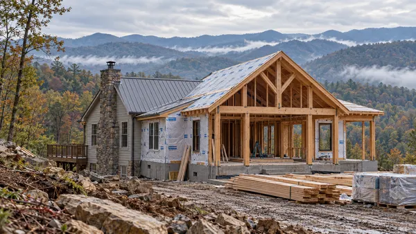 A modest home under reconstruction in the western North Carolina mountains.