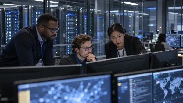 Sinusuri ng mga propesyonal sa cybersecurity ang incident telemetry sa isang secure operations center