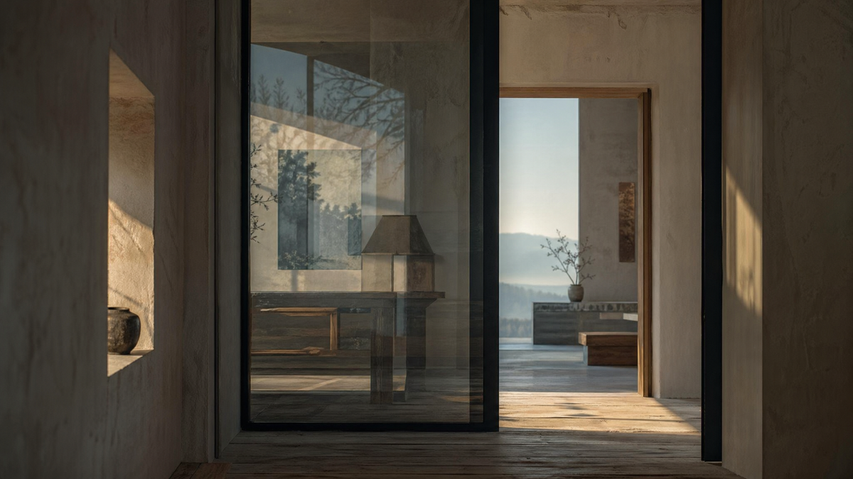 layered interior thresholds and reflections suggesting different ways a world can appear
