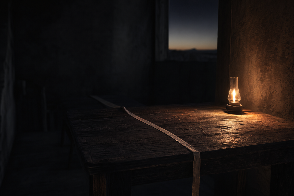 A quiet lamp casting warm light across a table before dawn