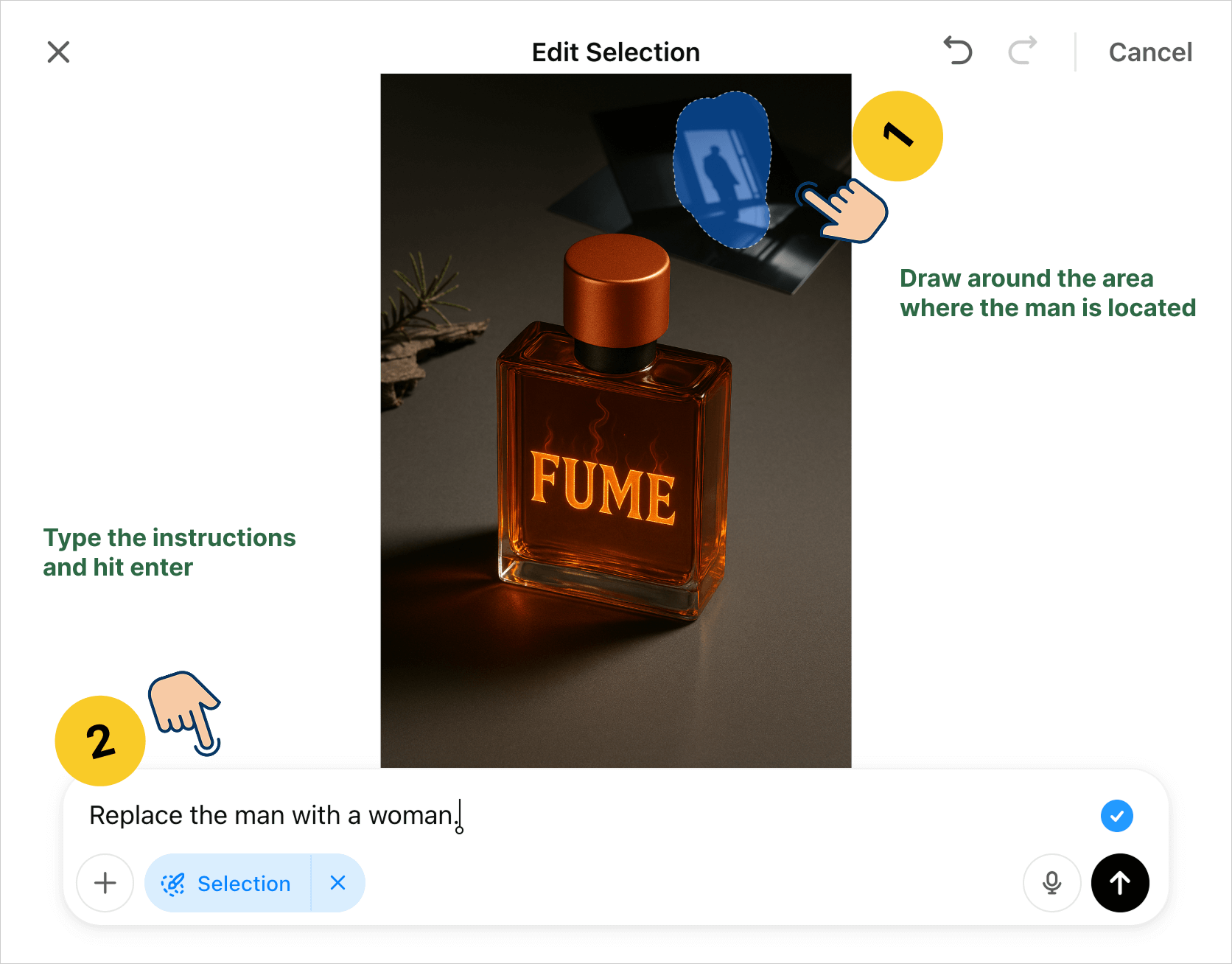 Editing a ChatGPT image by using the "Select" tool and providing instructions