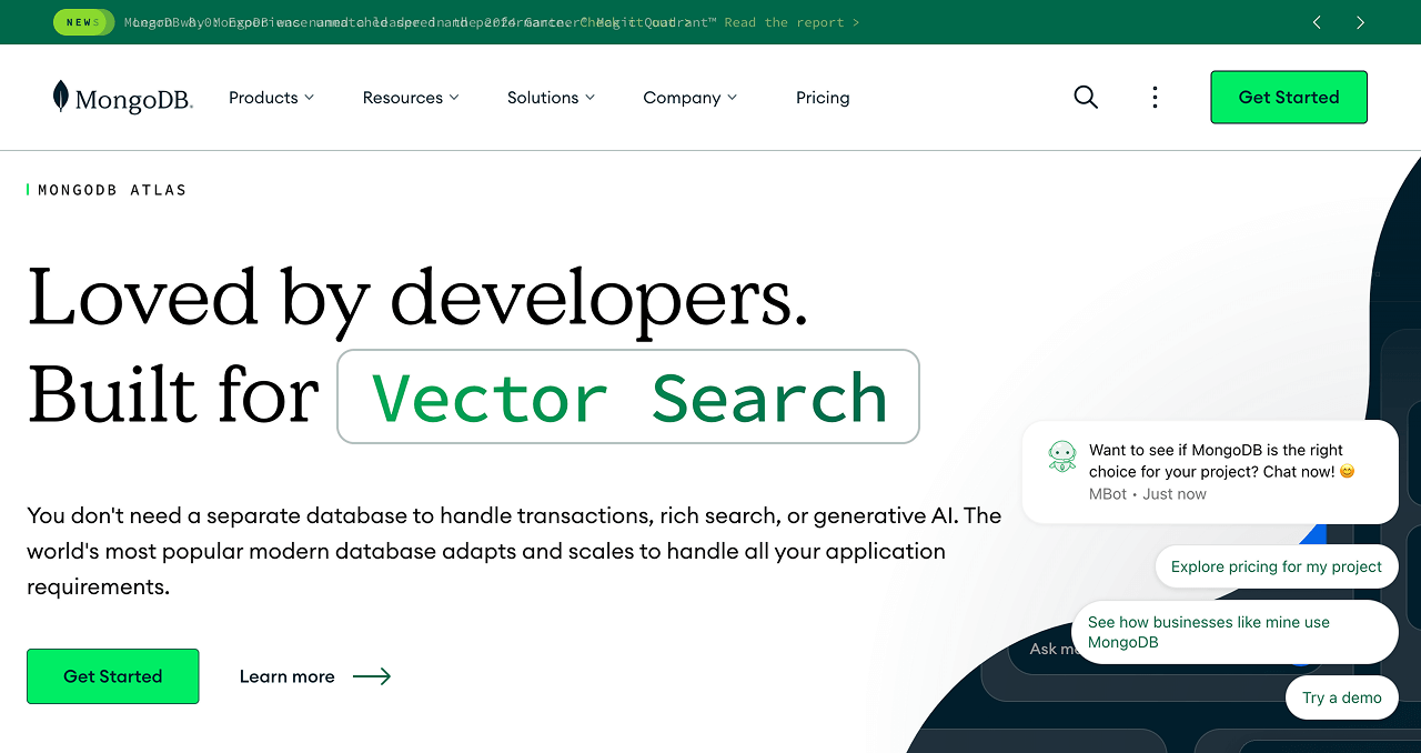 MongoDB announcing that it now supports vector search