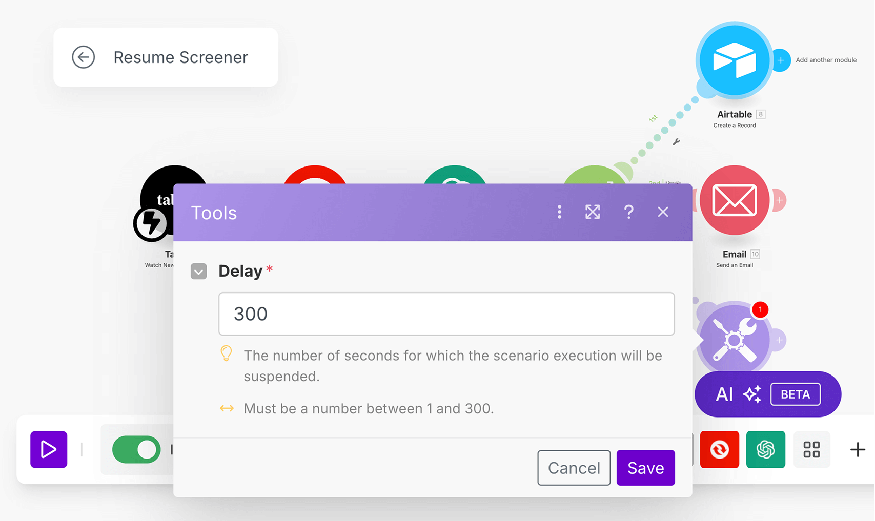 Adding 300 seconds of delay using the Sleep module